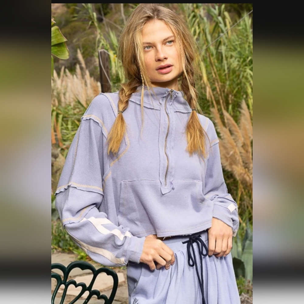 POL Mock neck Sweatshirt Half zip Lavender New Large